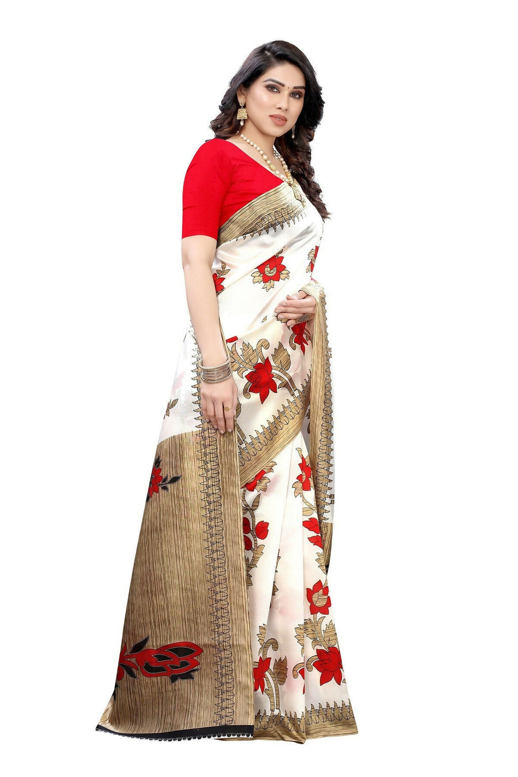 Vamika White Printed Art Silk Saree