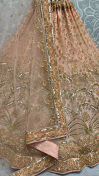 Jyoti Fashion Women's Peach Bridal Net Fancy Sequins with Multi Thread Embroidered & Handwork Wedding Lehenga Choli
