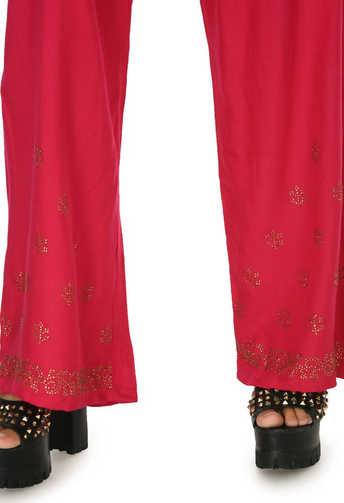 Mominos Fashion Moeza Reyon Cotton Red Color Sirsoki Work Palazzo