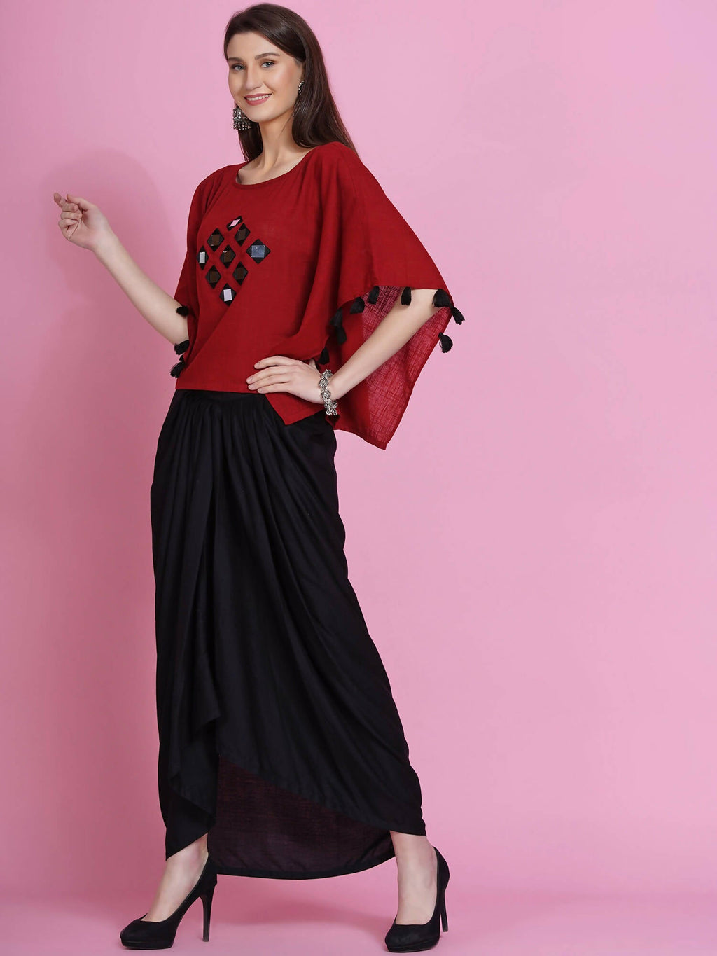 Women Republic Maroon Cotton Kaftan With Dhoti - Distacart