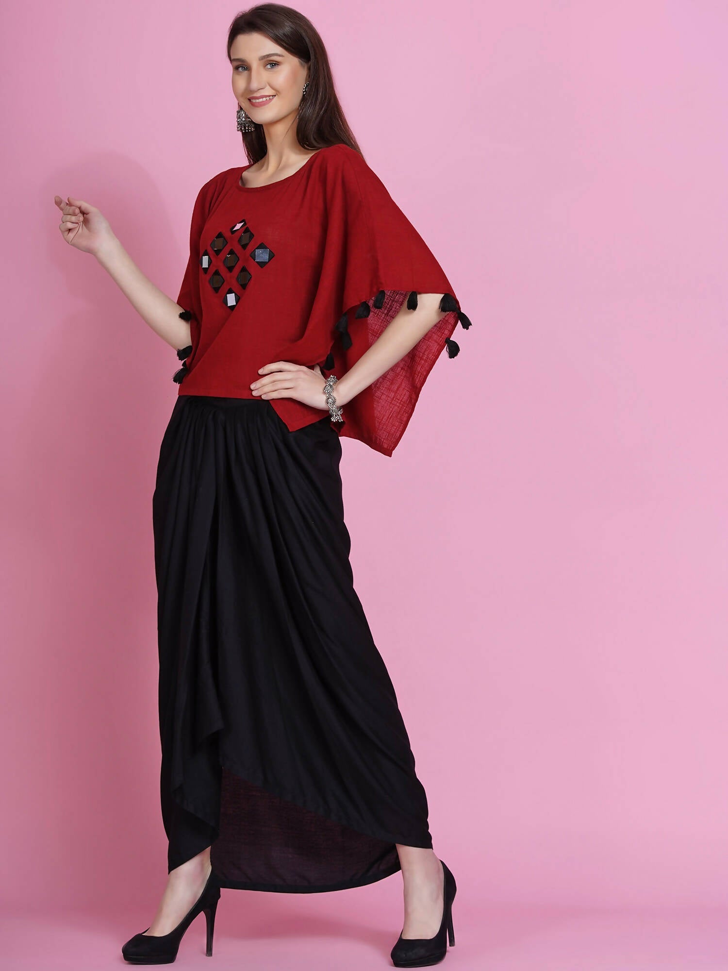 Women Republic Maroon Cotton Kaftan With Dhoti - Distacart