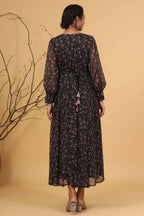Juniper Women Navy Chiffon Printed Flared Dress - Distacart