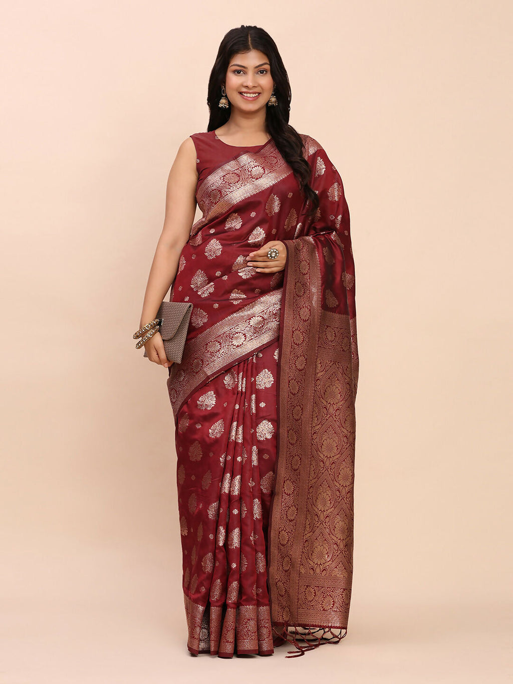 Shree Shyam Fashion Banarasi Silk Maroon Saree - Distacart