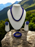 Inhanns Complete Look Crystal Statement 3-Piece Set (Adjustable Necklace + Earrings + Adjustable Bangle ) - Blue