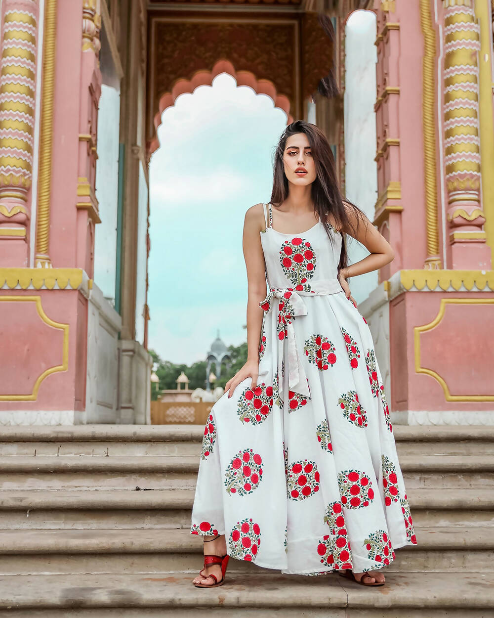 Designer Partywear Printed White Pure Maslin Gown - Anbazaar - Distacart