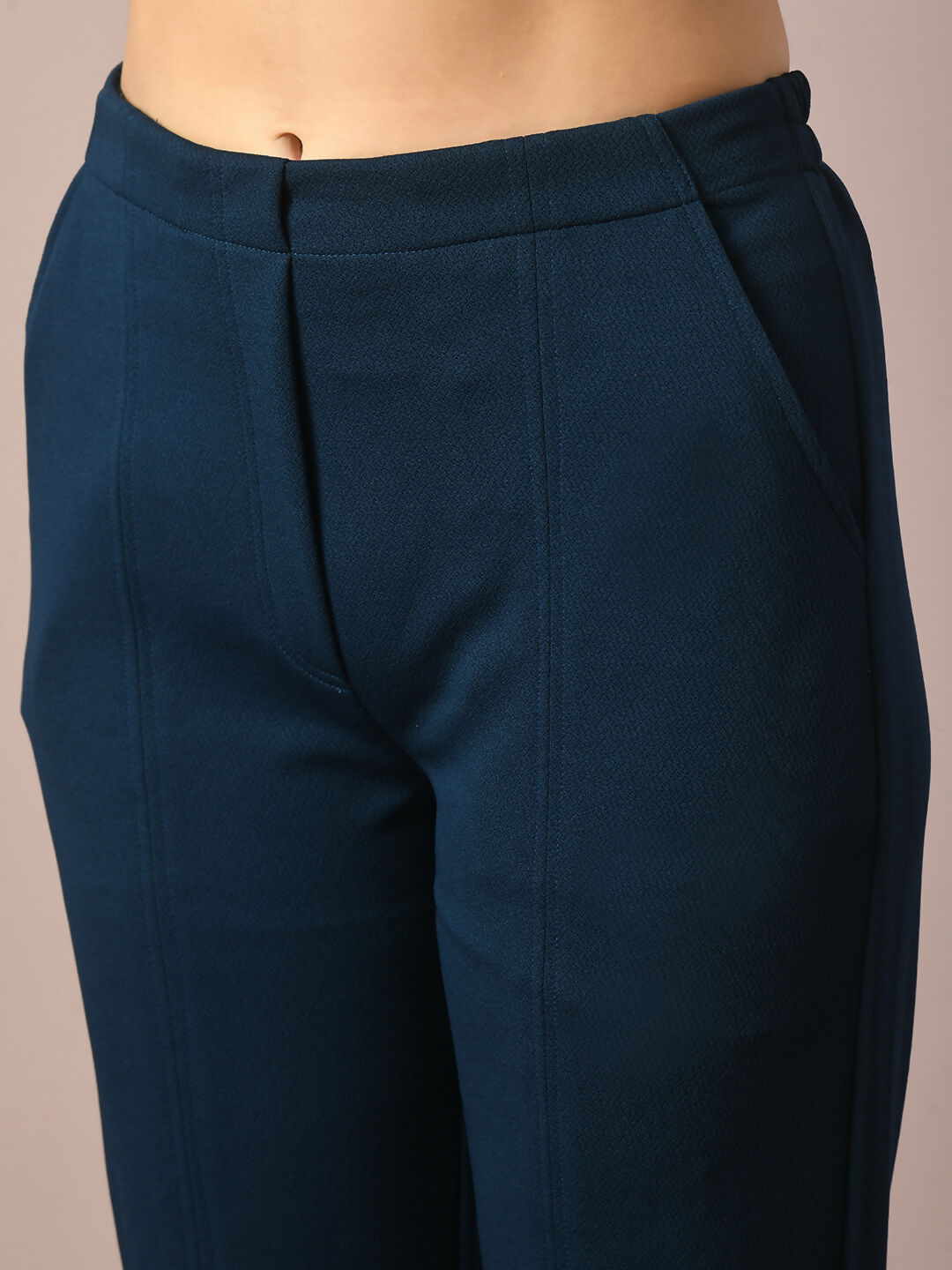 Myshka Women's Blue Solid Party Parallel Trousers