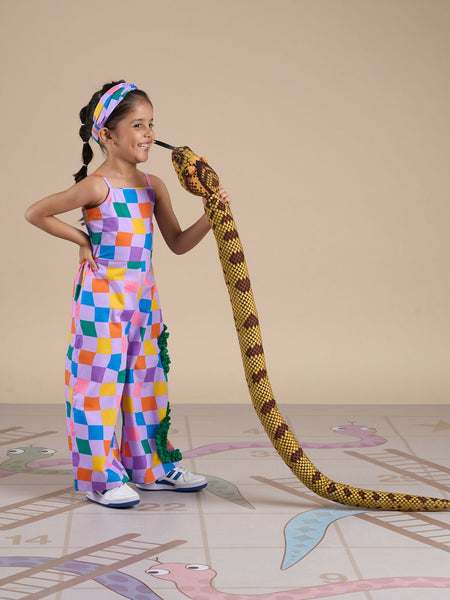 Snakes and Ladders Girls Multi Color Rotary Print Jumpsuit from Siblings Collection