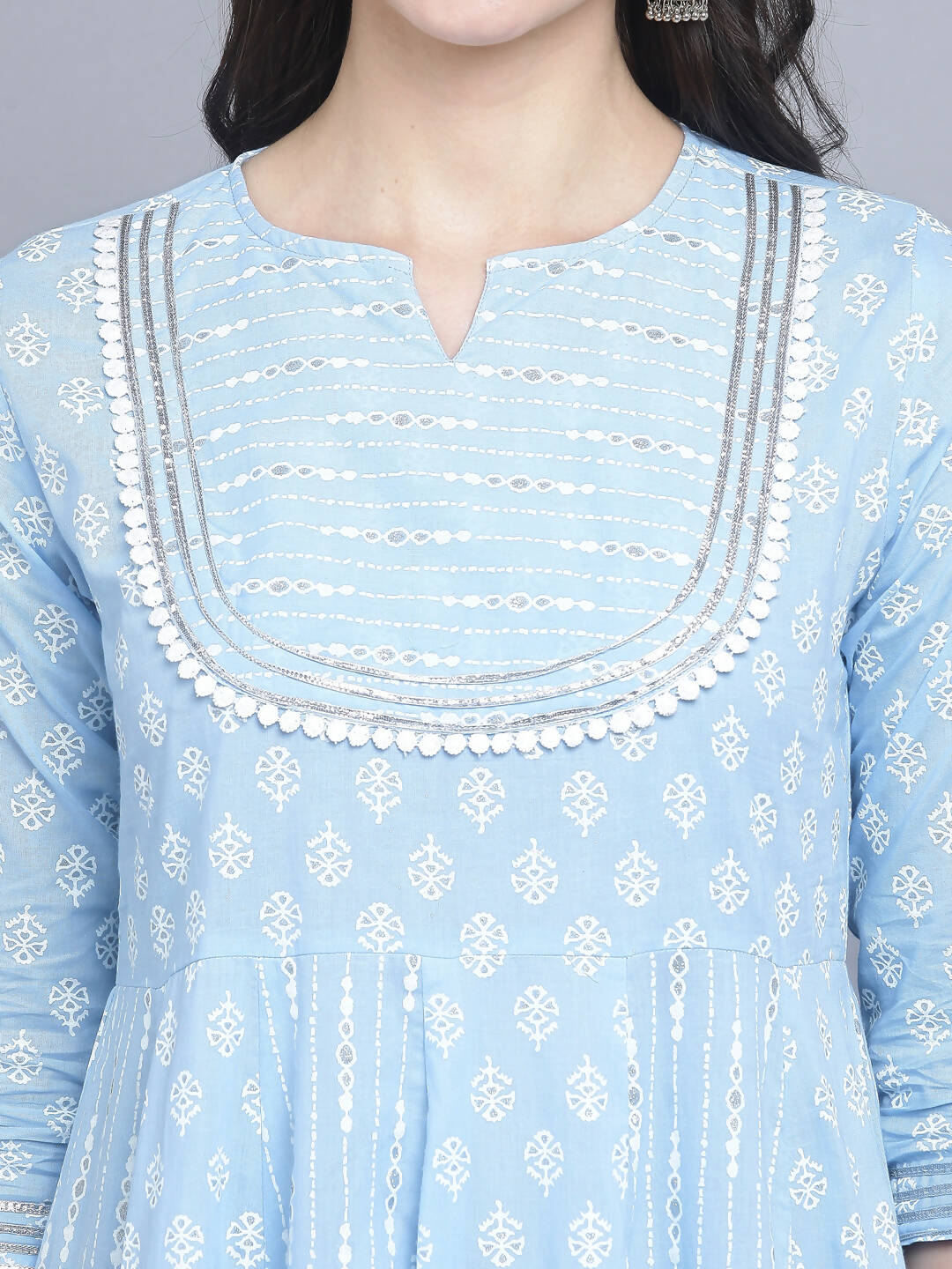 Myshka Women's Blue Ethnic Motifs Empire Midi Dress - Distacart