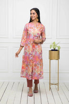 Myshka Multi Floral Women Cotton A-Line Round Neck Kurtas - Distacart