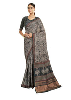 Grey Gajji Silk Paisley Print with Hand work Border Saree - Norita Nirvi