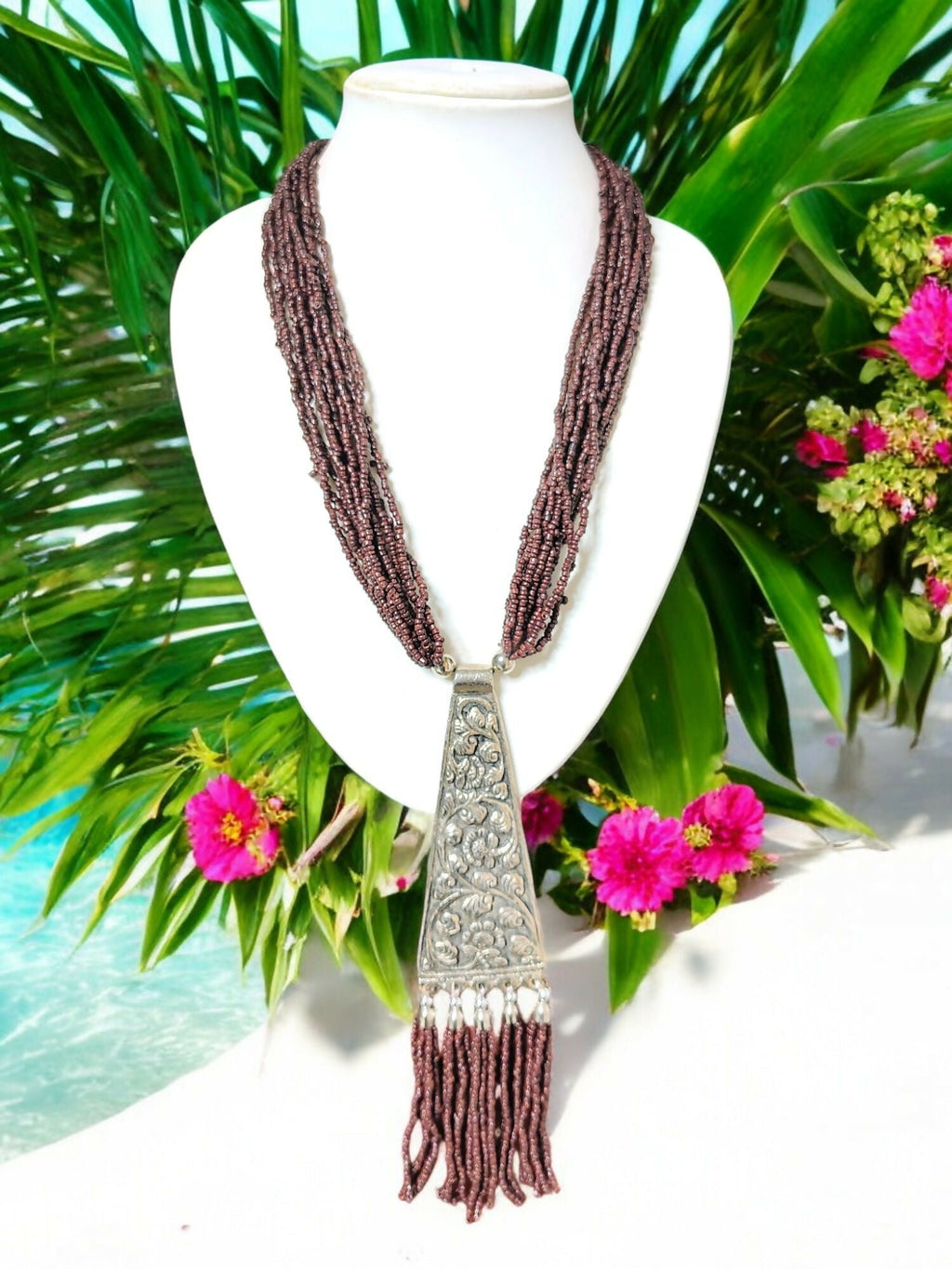Inhanns Day-To-Dinner Tie Shaped Oxidized Black Metal Multi-Layered Long Only Necklace - Coffee Necklace