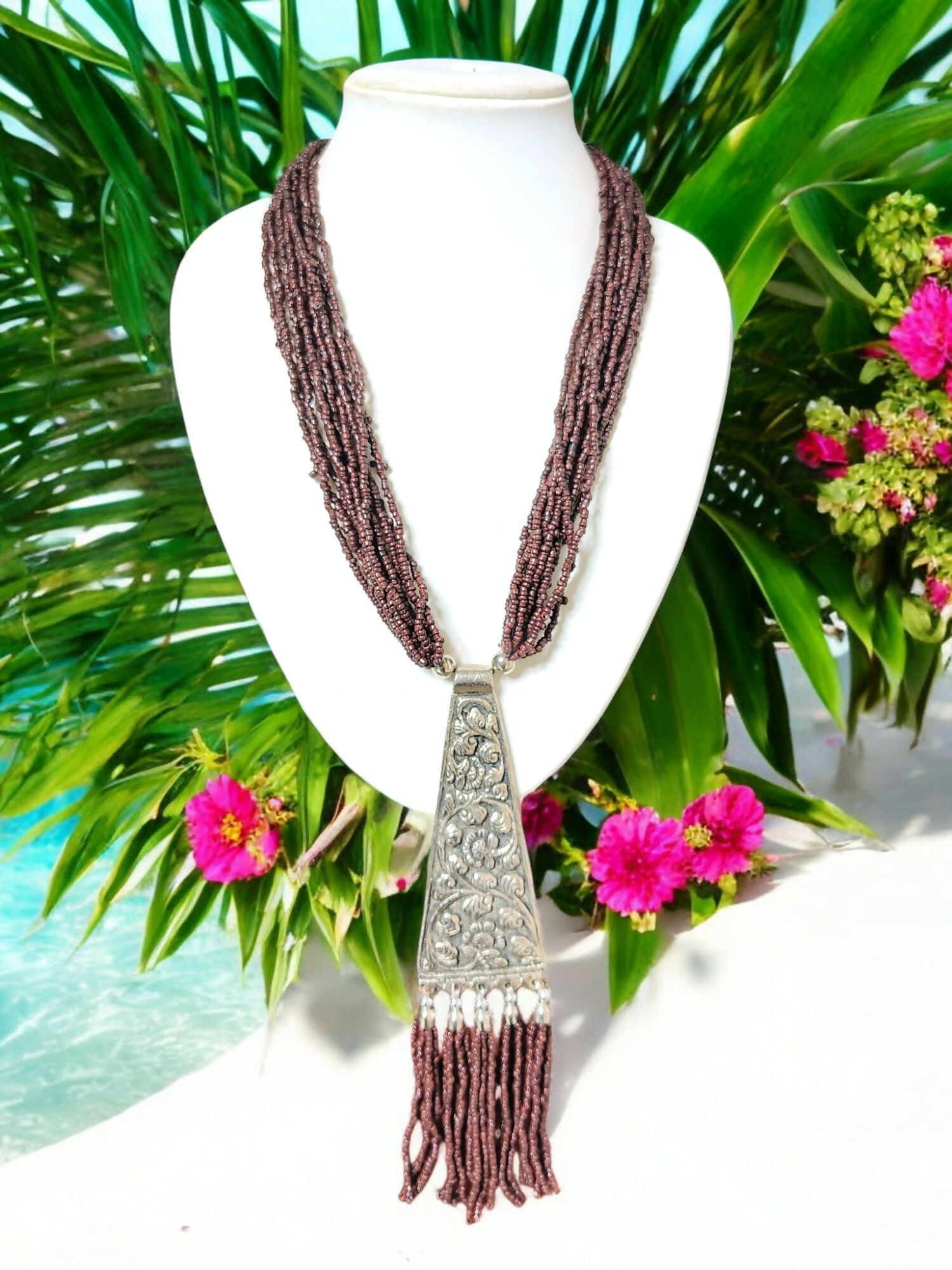 Inhanns Day-To-Dinner Tie Shaped Oxidized Black Metal Multi-Layered Long Only Necklace - Coffee Necklace
