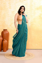 Piyari Fashion Women's Teal Embellished Cotton Blend Zari Check Handloom Saree - Distacart
