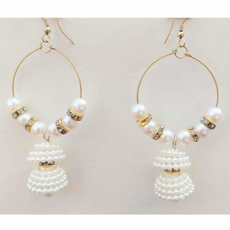 MS Fashion India Beautiful Party Wear White Pearl Ring Jhumka Earrings