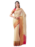 Mimosa Women's Beige Kanchipuram Linen Saree - Distacart