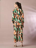 Myshka Women's Multi Printed Polo Collar Party Top With Trousers Co-ord set
