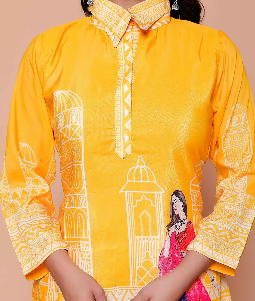 Miravan Womens Yellow Digital Printed Kurta Set - Distacart