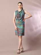 Myshka Women's Multi Printed Cowl Neck Bodycon Party Dress - Distacart