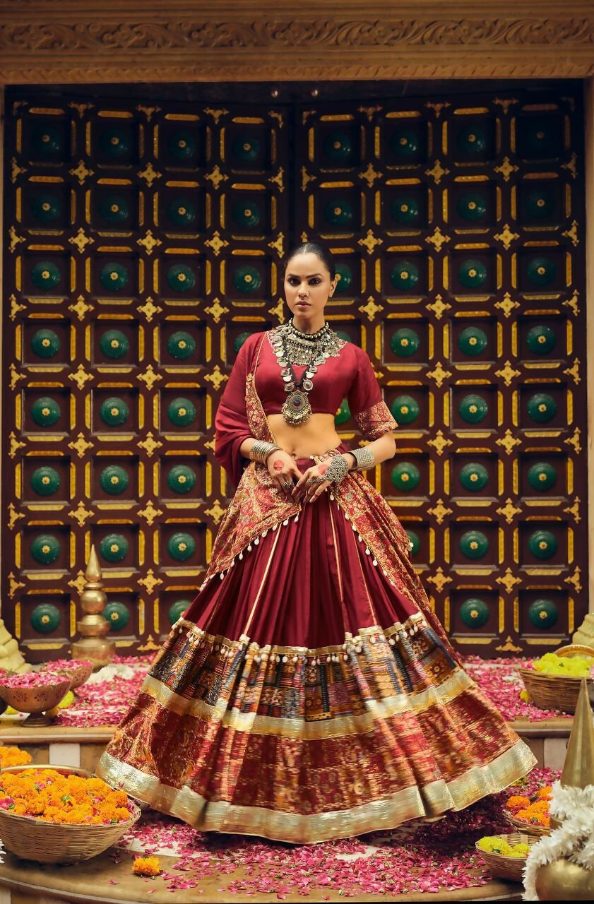 Teeya Creation Maroon Colour Rayon Silk Digital Print Fully Stitched Navratri Lehenga