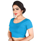 Vamika Sky Blue Lycra Plain Blouse - Distacart