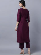 Myshka Stylish Maroon 3/4 Sleeve Women's Kurta Pant with Dupatta Set - Distacart