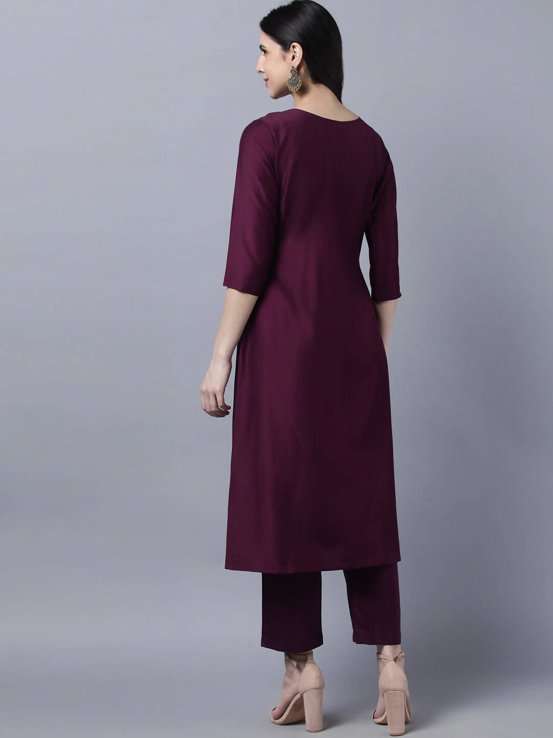 Myshka Stylish Maroon 3/4 Sleeve Women's Kurta Pant with Dupatta Set - Distacart