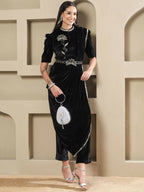 Joban Fashion Women Black Velvet Hand Embellishment Stitched Kurta Set - Distacart