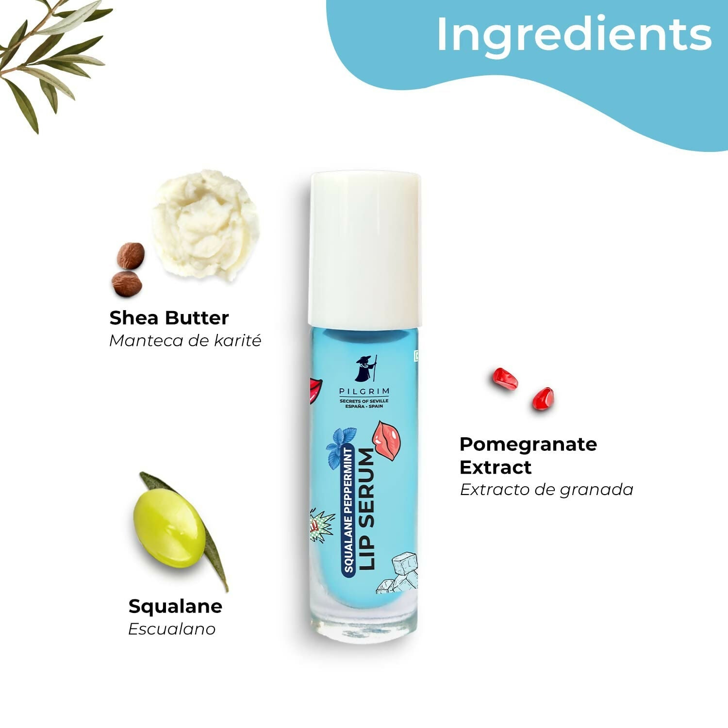 Pilgrim Spanish Lip Serum (Peppermint) with Roll-on For Visibly Plump Lips, Hydrating Lip Serum For Dark Lips - Distacart