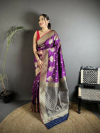 Joban Fashion Purple Woven Butti Soft Silk Banarasi Silk Saree - Distacart