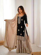 Lehenga Mart Designer Sharara Suit With Kurta, Sharara, Dupatta For Women-Black - Distacart