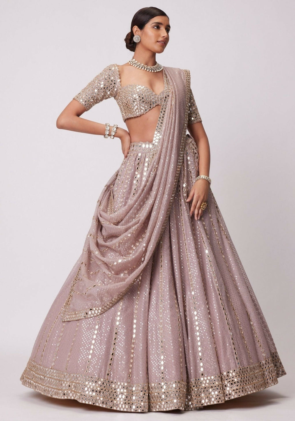 Lehenga Mart Designer Indian Wedding Lehenga Choli-Ash Pink - Distacart
