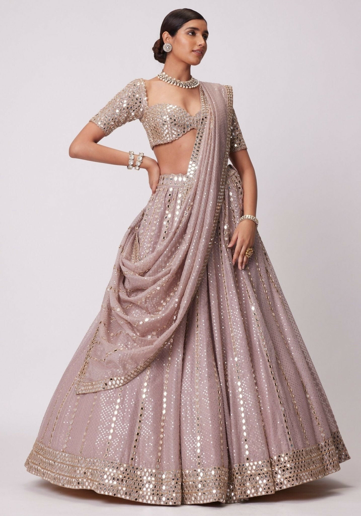 Lehenga Mart Designer Indian Wedding Lehenga Choli-Ash Pink - Distacart