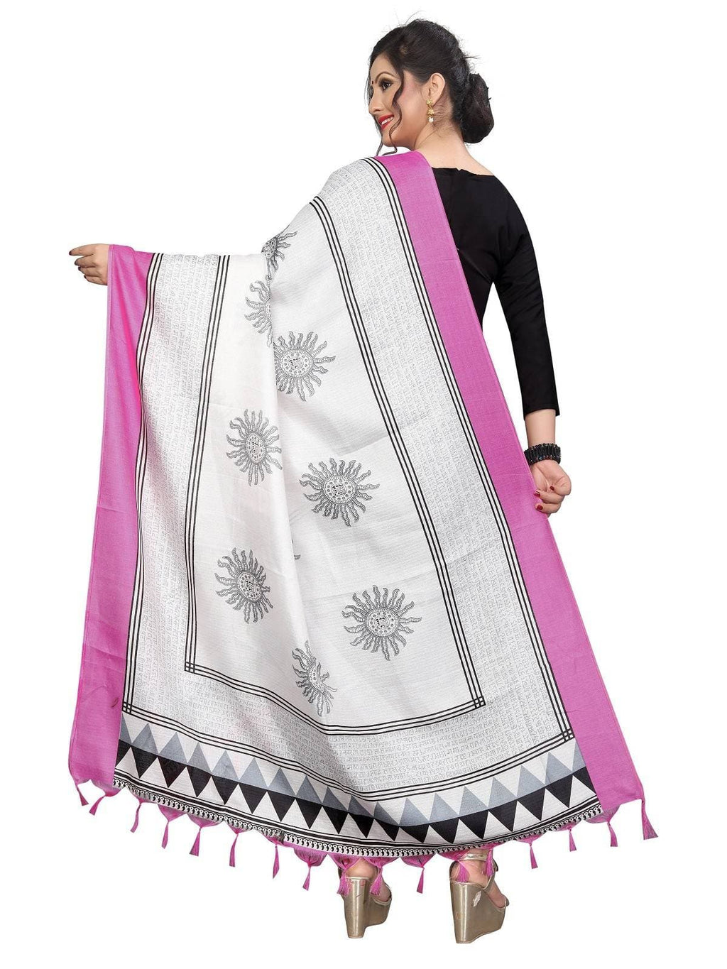 Vamika Pink-White Printed Khadi Bhagalpuri Dupatta