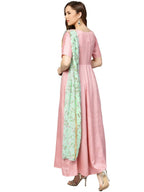 Ahalyaa Pink & Green Solid Maxi Dress with Attached Dupatta - Distacart