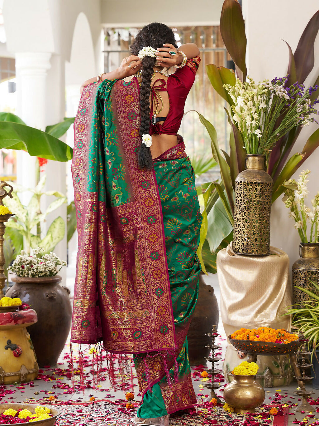Shree Shyam Fashion Green Soft Silk Saree - Distacart