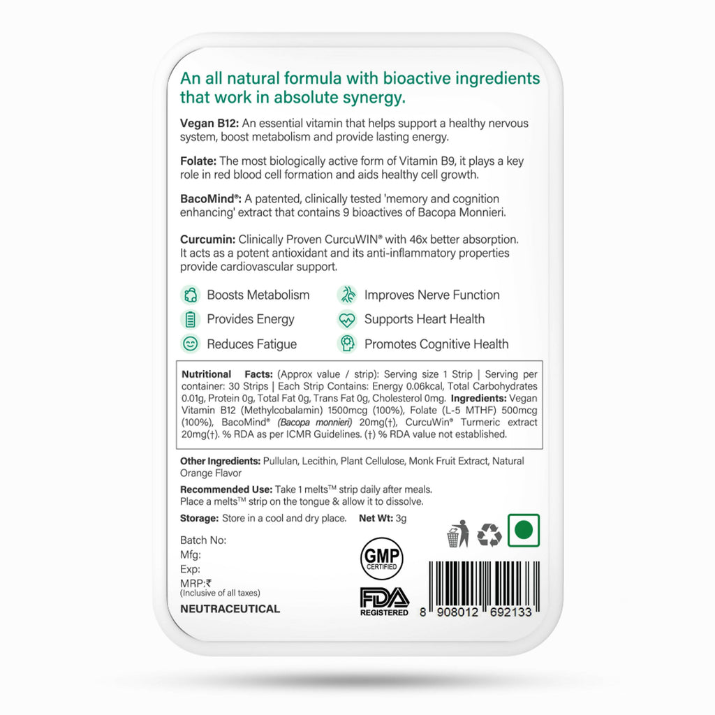 Wellbeing Nutrition Melts Vegan Vitamin B12 Thin Strips-Misty Orange Mint Flavor - Distacart