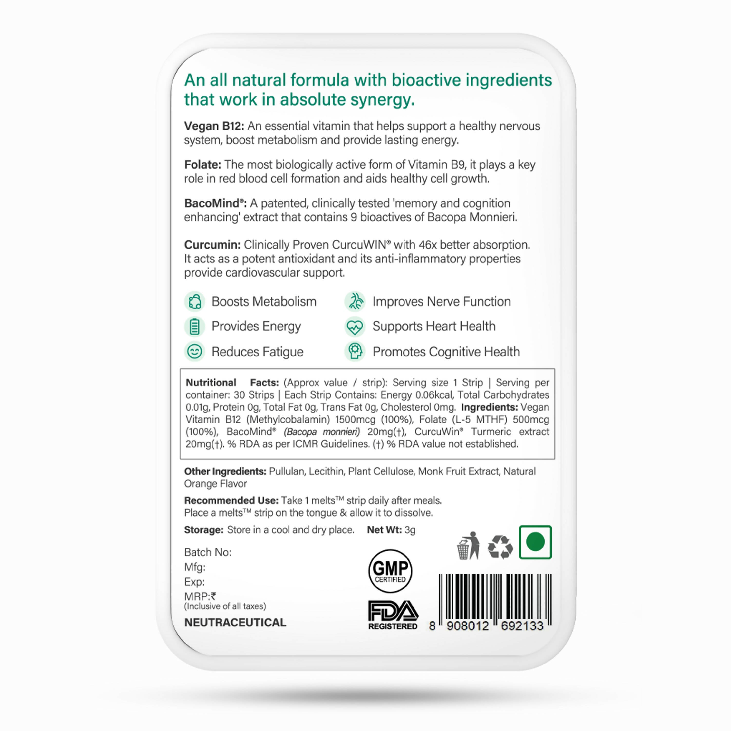 Wellbeing Nutrition Melts Vegan Vitamin B12 Thin Strips-Misty Orange Mint Flavor - Distacart