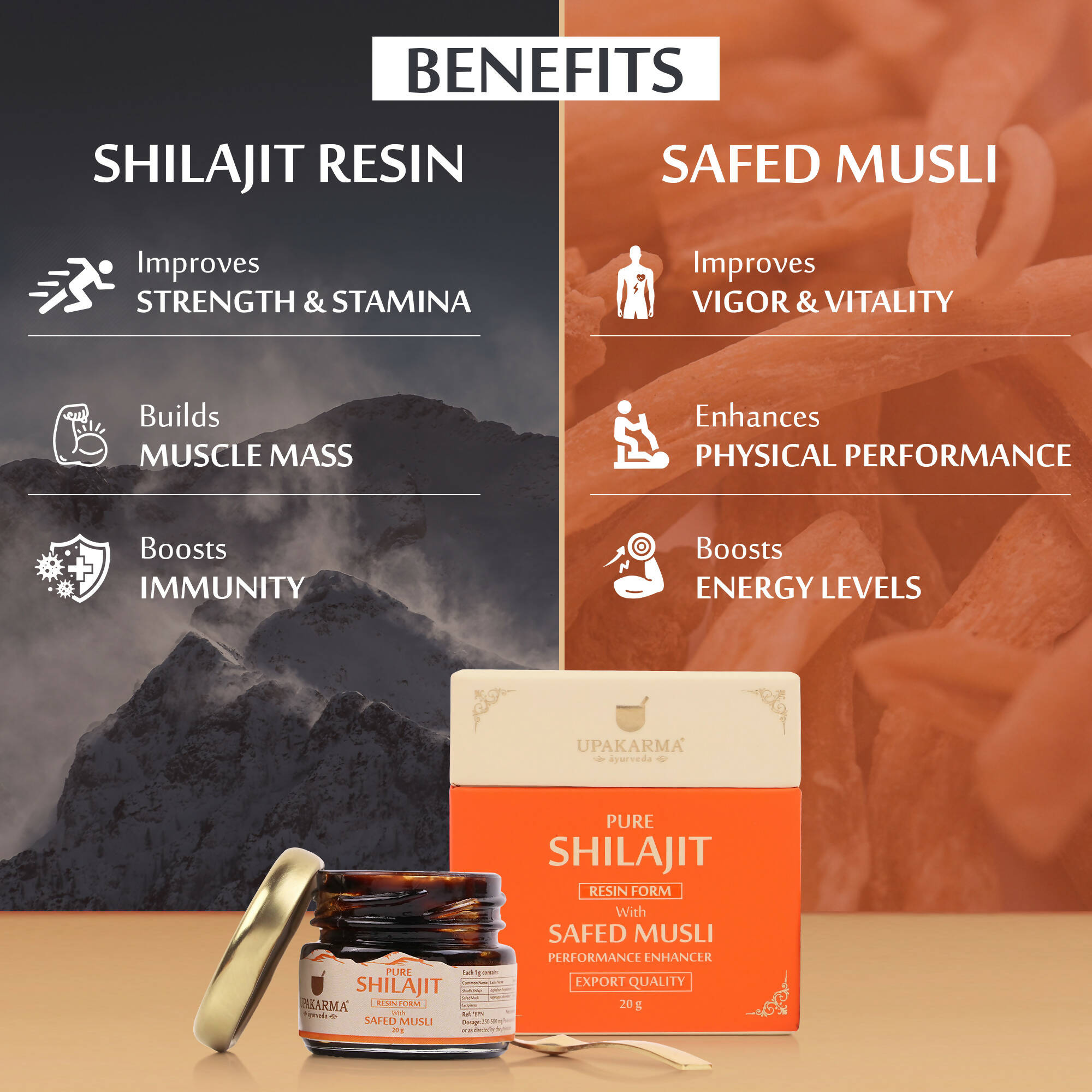 Upakarma Ayurveda Pure SJ Resin with Safed Musli & Pure SJ Resin with Ashwagandha Combo - Distacart
