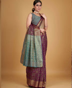 Wine Silk Woven Design Saree With Unstitched Blouse Piece - Akshita