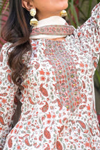 Yufta Women White Paisley Printed Regular Sequinned Pure Cotton Kurta with Palazzo & With Dupatta