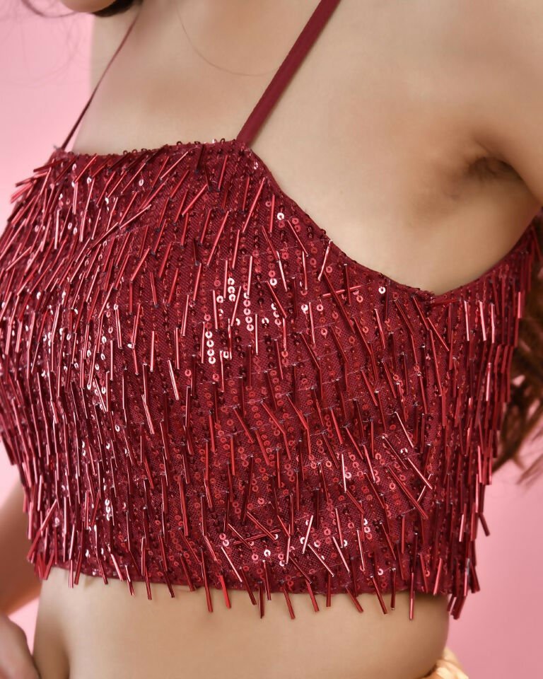 Amodini Designer Studio Maroon Sequined Strap Padded Blouse
