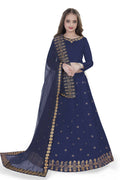 Dwiden Navy Blue Queen Tafetta Sattin Semi-Stitched Girl's Lehenga Choli