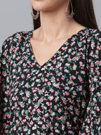 Ahalyaa Crepe Black Digital & Foil Floral Printed Kaftan