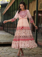 Juniper Women's Peach Georgette Floral Embroderied Maxi Dress - Distacart