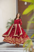 Joban Fashion Maroon Georgette Sequence Embroidery Work Kurta Set - Distacart