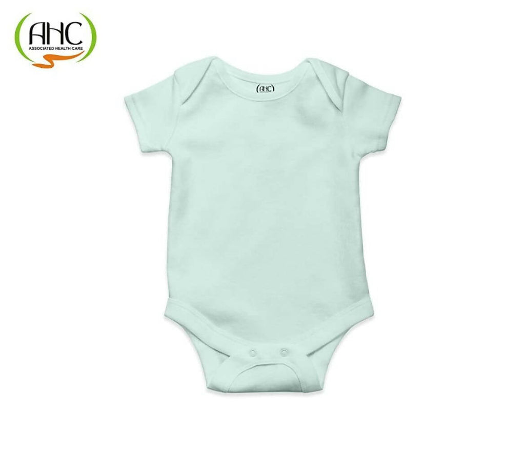 AHC Soft Cotton Short-Sleeve Bodysuits Solid Onesies New Born Infant Dress - Blue/Grey/Green