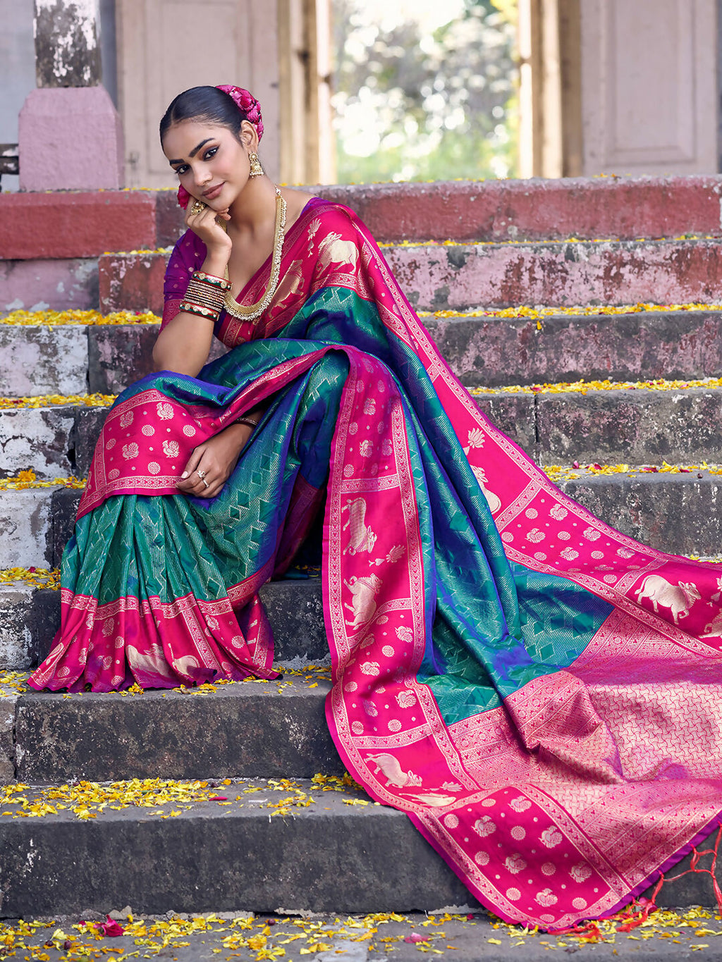 Shree Shyam Fashion Teal Soft Silk Saree - Distacart