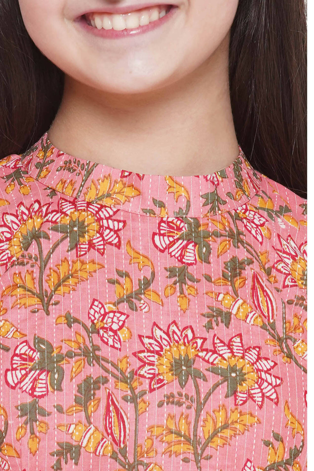 Little Bansi Floral Print Ready To Wear Saree And Floral Blouse - Coral