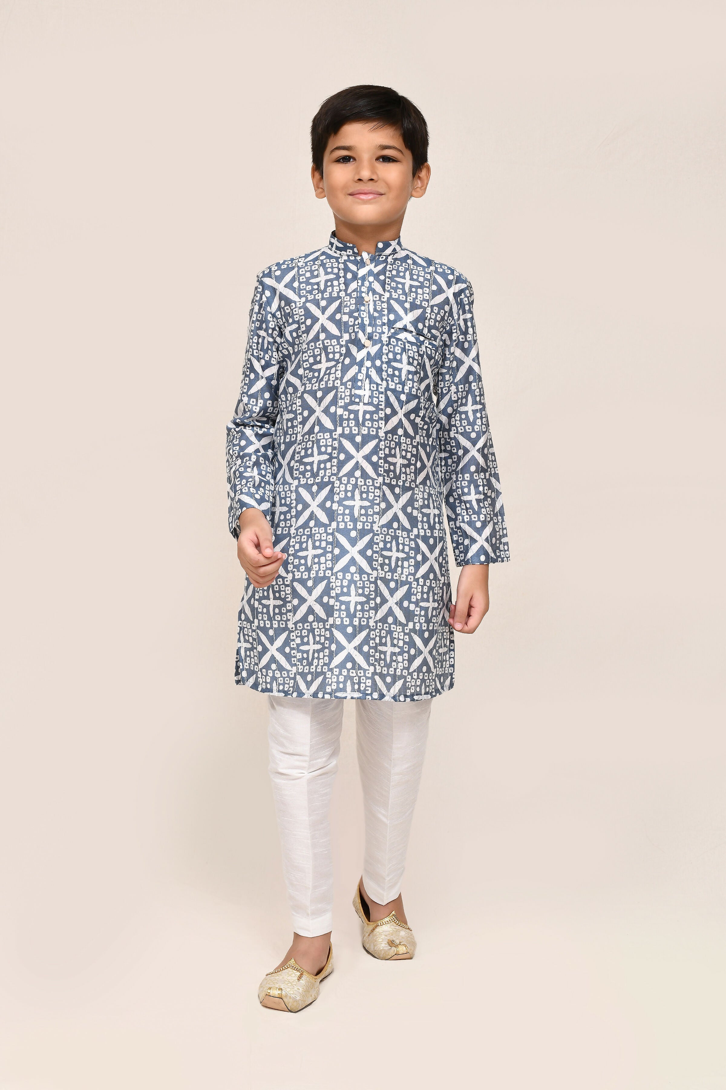 Joban Fashion Silk Navy Blue Kurta With Straight Fit Pant