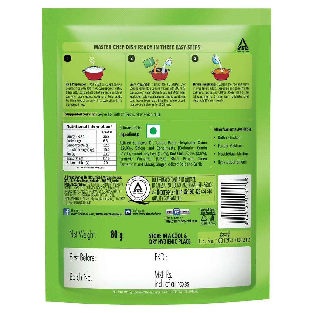 ITC Master Chef Vegetable Biryani Cooking Paste - Distacart